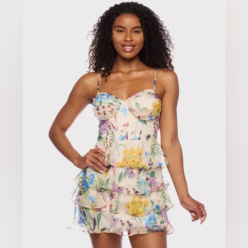 Alex & Sophia (G3) Juniors' Floral-Print Corset Mini Dress NWT SIZE 3/4